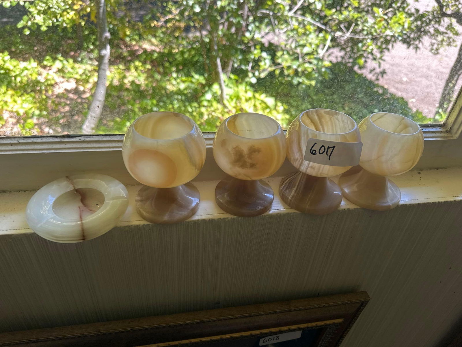 Onyx Goblets And Ashtray: Onyx goblets and ashtray.