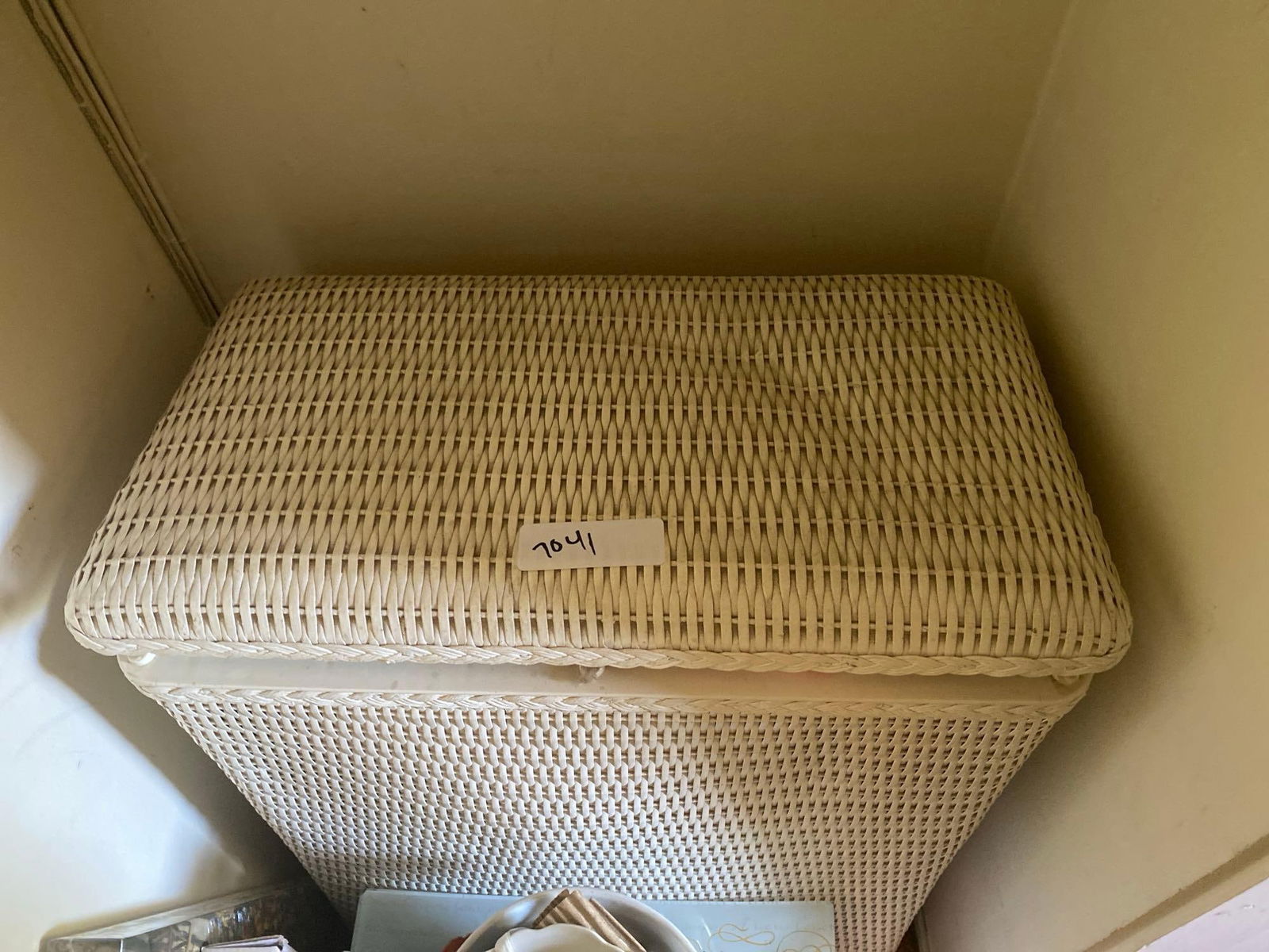 Vintage White Wicker Hamper With Linens And Clothing (1 of 2)