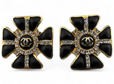 Vintage Chanel Enamel Gold Tone Earrings