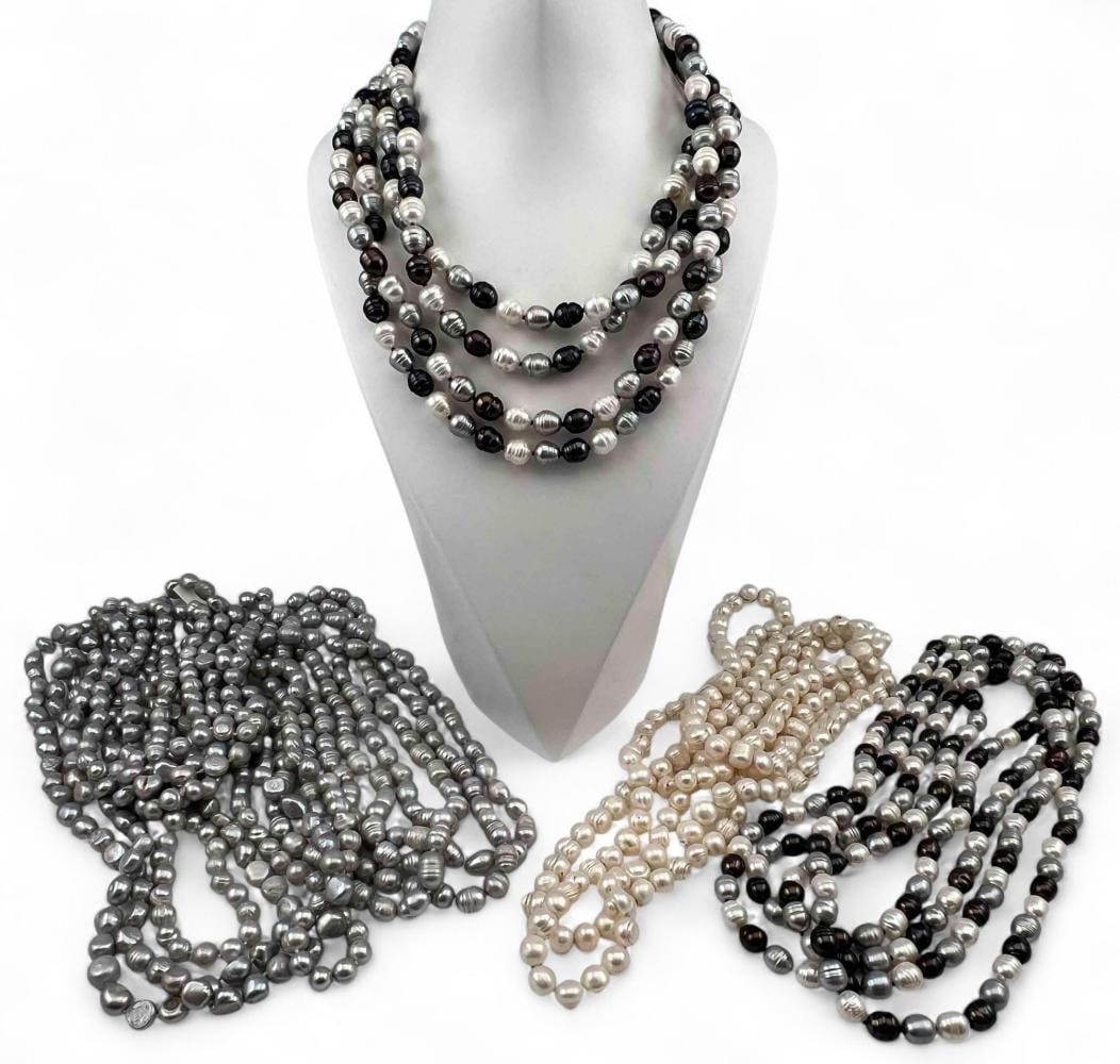 Grouping Of Color Enhanced Freshwater Pearl Necklaces: Grouping Of Color Enhanced Freshwater Pearl Necklaces. Longest strand approximately 68.0in. Largest pearls approximately 10.0 x 8.6mm.