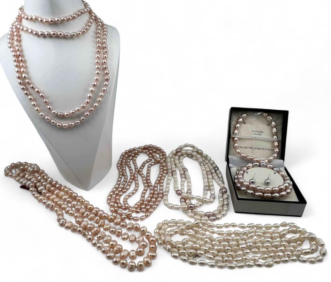 Grouping Of Freshwater Pearl Jewelry, Including Sterling Silver Findings: Grouping Of Freshwater Pearl Jewelry, Including Sterling Silver Findings. Longest strand approximately 62.0in. Largest pearls approximately 12.2 x 9.1mm.