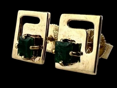 14K Mid Century Modern Emerald Earrings
