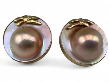 14K Blister Pearl Earrings