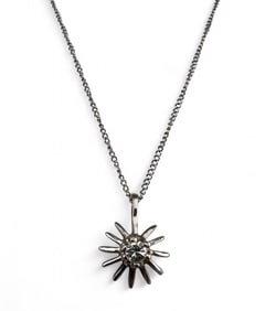 Mid Century 14K White Gold Diamond Sunburst Necklace
