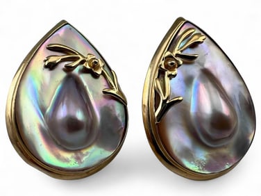 14K Pear Shaped Blister Pearl Earrings