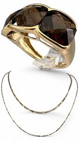 10K Smokey Topaz Ring & Two Gold Chains
