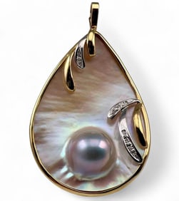 14K Blister Pearl Diamond Pendant