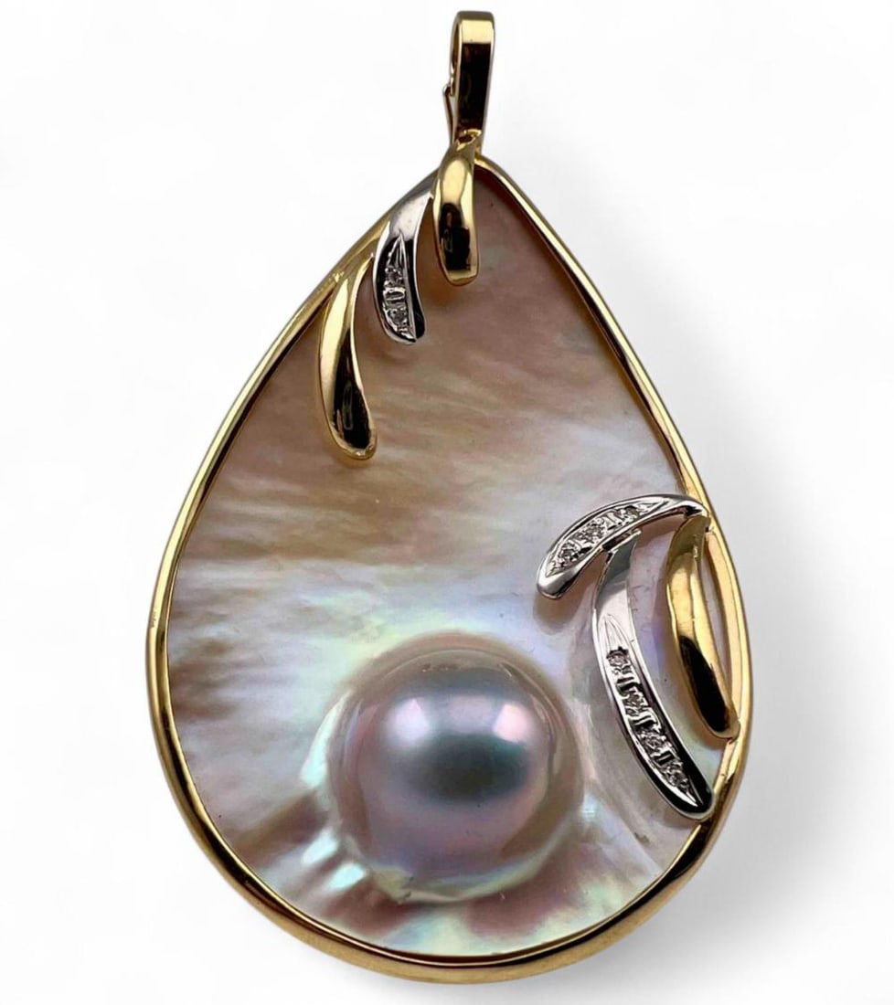 14K Blister Pearl Diamond Pendant (1 of 5)