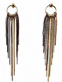 14K Tri-Color Gold Tassel Earrings
