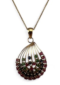 14K Ruby Sapphire & Emerald Necklace