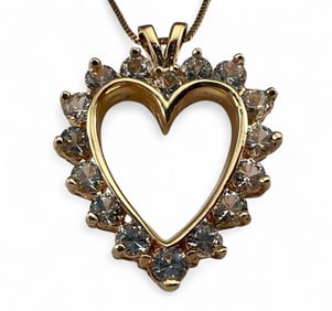 14K White Sapphire Heart Necklace