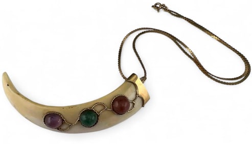 14K Gem Set Boar's Tusk Necklace