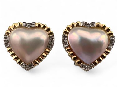 14K Heart Shaped Mabe Pearl Earrings
