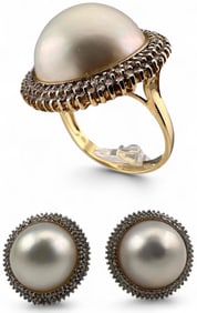 14K Mabe Pearl Diamond Ring