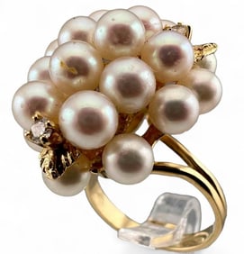 14K Pearl & Diamond Cluster Ring
