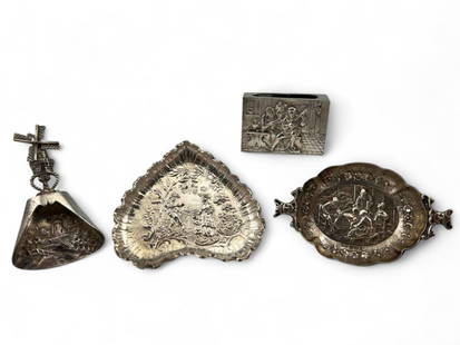 Grouping Of Continental Silver Table Items.: Grouping Of Continental Silver Table Items. Oval dish marked "925," 27.9g. Remaining three pieces test between 83 and 85 percent silver, 60.7g. Largest piece approximately 2.875L x 3.0W in. Smallest p
