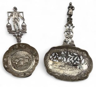 Two Figural Silver Sugar Scoops
