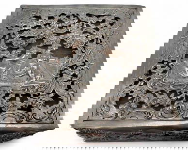 Continental Pierced Sterling Silver Box: Continental Pierced Sterling Silver Box, 163.9g. Weight excludes wood lining. Tests as sterling. Approximately 3.625L x 3.75W x 2.25H in. ALL CREDIT CARDS WILL BE MANUALLY VERIFIED PRIOR TO SHIPMENT.