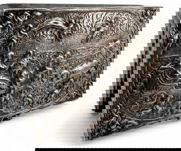 Silver Snuff Box With Classical Scene, Amphitrite In Her Chariot: Silver Box Decorated With Classical Scene, Amphitrite In Her Chariot, Pulled By Hippocamps, 61.3g. Marked 800. Approximately 3.0L x 2.0W x 0.63H in. ALL CREDIT CARDS WILL BE MANUALLY VERIFIED PRIOR TO