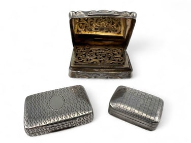 Three English Georgian & Victorian Sterling Silver Vinaigrette Boxes