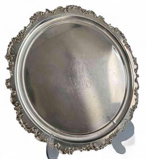 Gorham Sterling Silver Serving Platter: Gorham Sterling Silver Serving Platter, 1038.6g. Marked "Sterling A698 141N." Diameter approximately 14.5in. ALL CREDIT CARDS WILL BE MANUALLY VERIFIED PRIOR TO SHIPMENT.