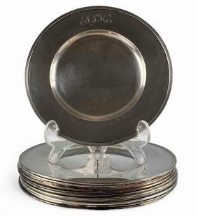 Set Of Twelve Gorham Sterling Silver Dessert Plates: Set Of Twelve Gorham Sterling Silver Dessert Plates, 1245.7g. Marked "Sterling A5750." Approximately 6.375in.