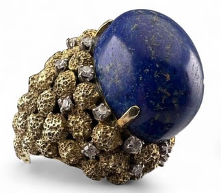 Mid Century 14K Lapis Diamond Cocktail Ring