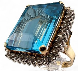 14K Blue Topaz Diamond Ring