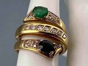 18K Emerald, Sapphire & Diamond Ring