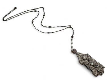 Art Deco Platinum Diamond & Sapphire Necklace