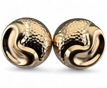 14K Yellow Gold Modernist Earrings, Ca. 1970's