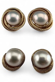 Two Pairs 14K Mabe Pearl Earrings
