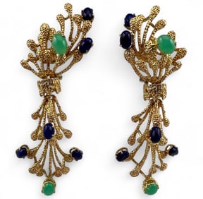 18K Gold Jade & Lapis Earrings
