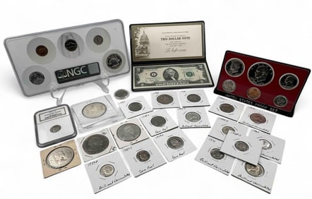 Collection Of Silver Dollars, Coins & Currency