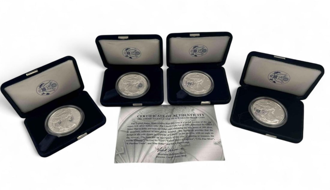 Four 2004 American Eagle 1oz Silver Bullion Coins (1 of 4)