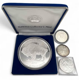 Three Walking Liberty 1oz Silver Coins & Giant Buffalo Silver Proof Coin