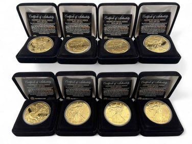 Eight 24K Gold Clad American Eagle Silver Dollar 1oz Silver Bullion Coins