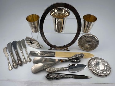 Sterling Silver Picture Frame, Vanity Items, And Tableware