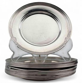 Set Of Twelve Sterling Silver Bread Plates
