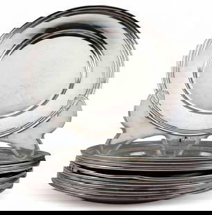 Set Of Twelve Sterling Silver Bread Plates: Set Of Twelve Sterling Silver Bread Plates, 405.9g. Marked "Sterling." Each approximately 5.0in. ALL CREDIT CARDS WILL BE MANUALLY VERIFIED PRIOR TO SHIPMENT.