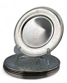 Set Of Six Sterling Silver Dessert Plates