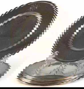 Set Of Eight Sterling Silver Dessert Plates: Set Of Eight Sterling Silver Dessert Plates, 789.4g. Marked "Sterling C3117 6 1/2IN." Approximately 6.5in. ALL CREDIT CARDS WILL BE MANUALLY VERIFIED PRIOR TO SHIPMENT.