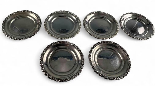 Set Of Six  Sterling Silver Coasters