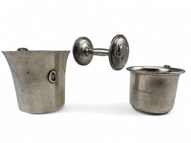 Two Sterling Silver Baby Cups & Rattle