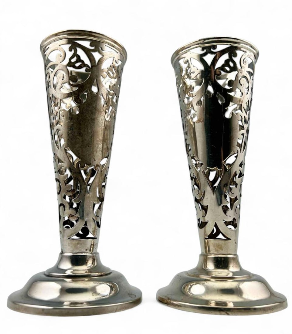 Pair Of Sterling Silver Openwork Vases (1 of 10)
