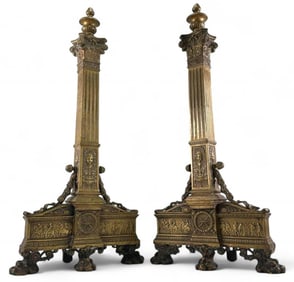 Pair Of 19th Century Neoclassical Bronze Andirons