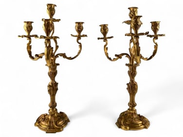Pair Of Rococo Style Gilt Bronze Candelabra