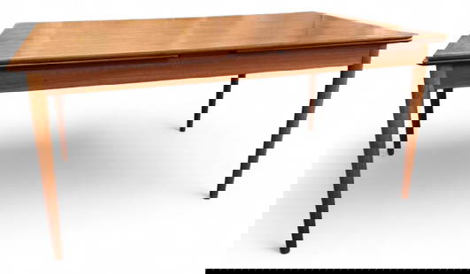 Danish Modern Draw Leaf Teak Dining Table: Danish Modern Draw Leaf Teak Dining Table. Approximately 62.125L x 39.375W x 29.0H in. With leaves expanded approximately 114.5 inches.