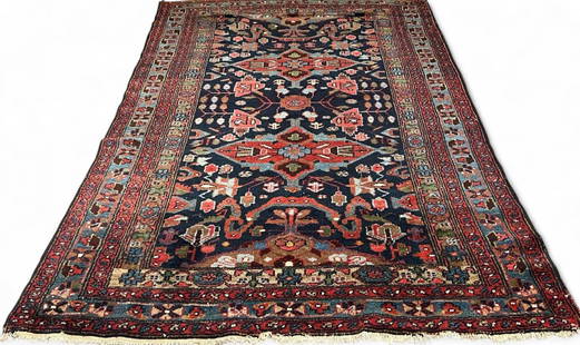 Vintage Hand Knotted Persian Rug With Floral Motif On Blue Ground: Vintage Hand Knotted Persian Rug With Floral Motif On Blue Ground. Approximately 6.3L x 4.3W ft. (Approximately 76.0L x 51.5W inches).