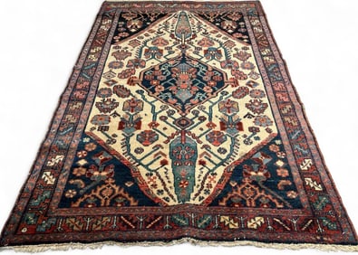 Persian Rug With Stylized Floral Motif On Cream Ground, Mid 20th Century